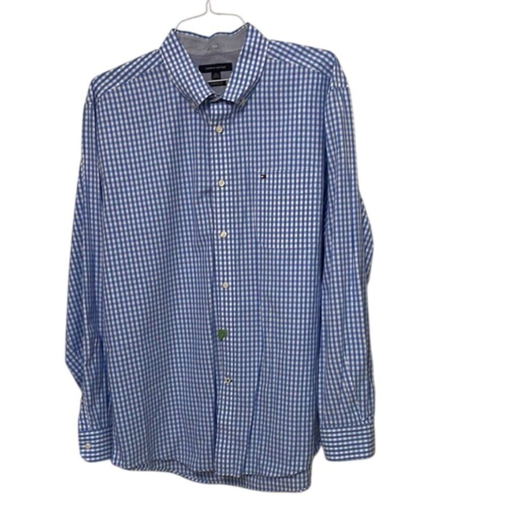 Tommy Hilfiger Blue and White Check Button Down Shirt Mens Size XL Classic Fit